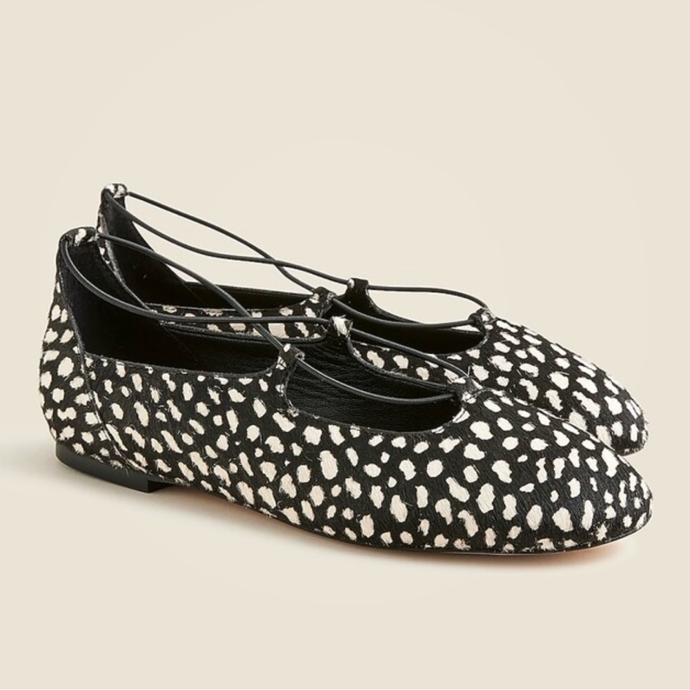 NEW J. Crew Printed Haircalf Round Toe Ballet with Elastic Strap Flats